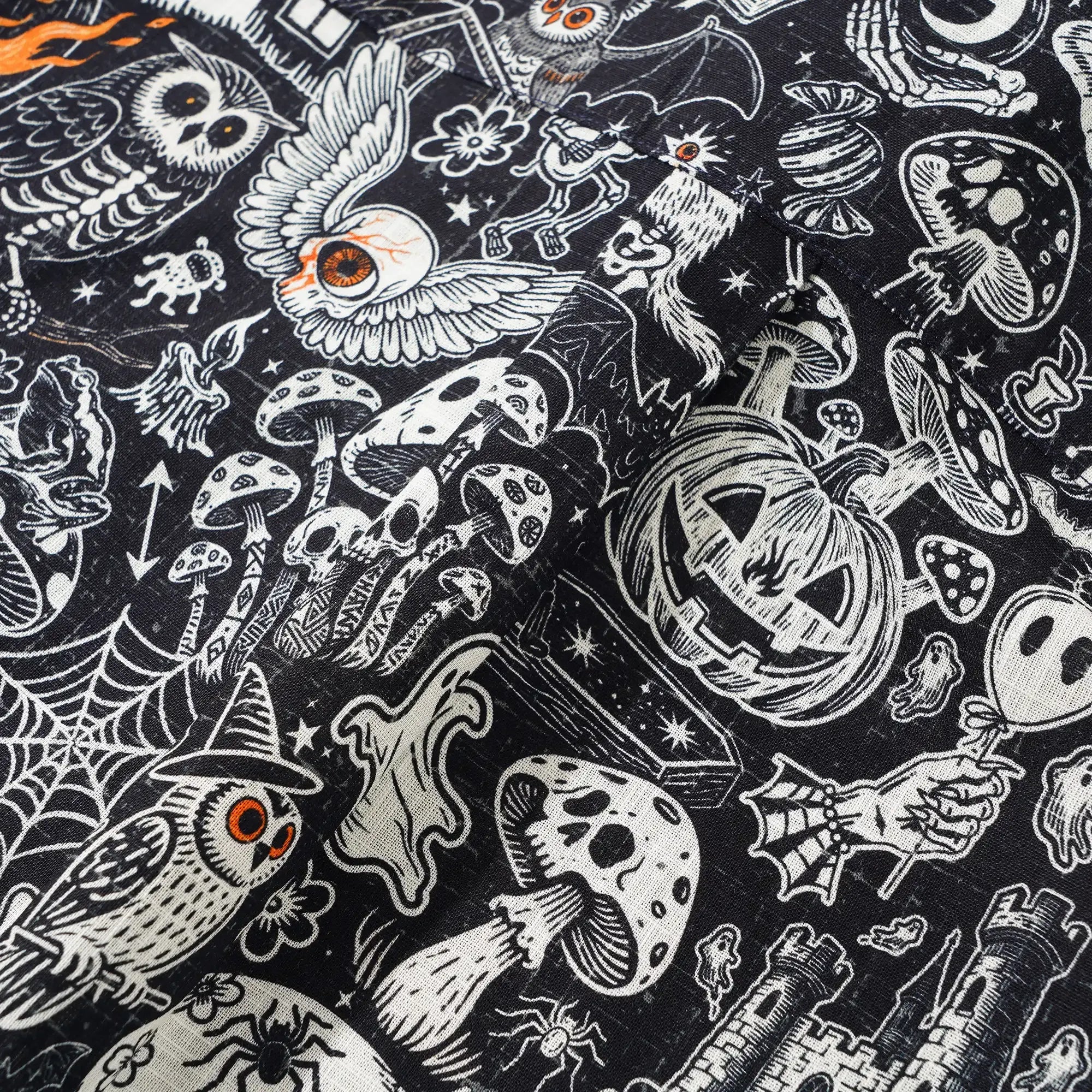 Halloween Gift Men's Hawaiian Shirt Long Sleeve Button-down 100% Cotton Black Aloha Halloween Bash