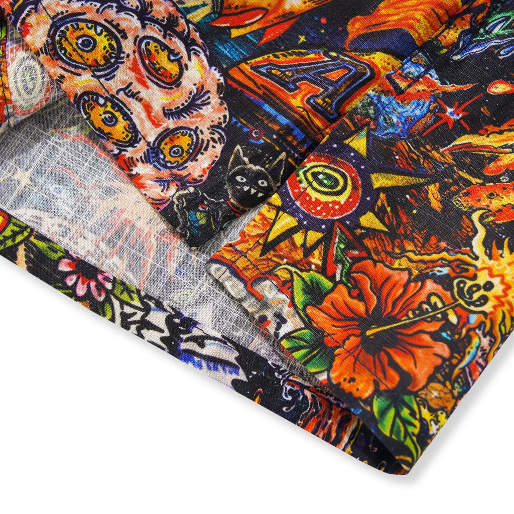 Men's Hawaiian Shirt Short Sleeve Camp Collar 100% Cotton Red Aloha Intergalactic Luau Graffiti