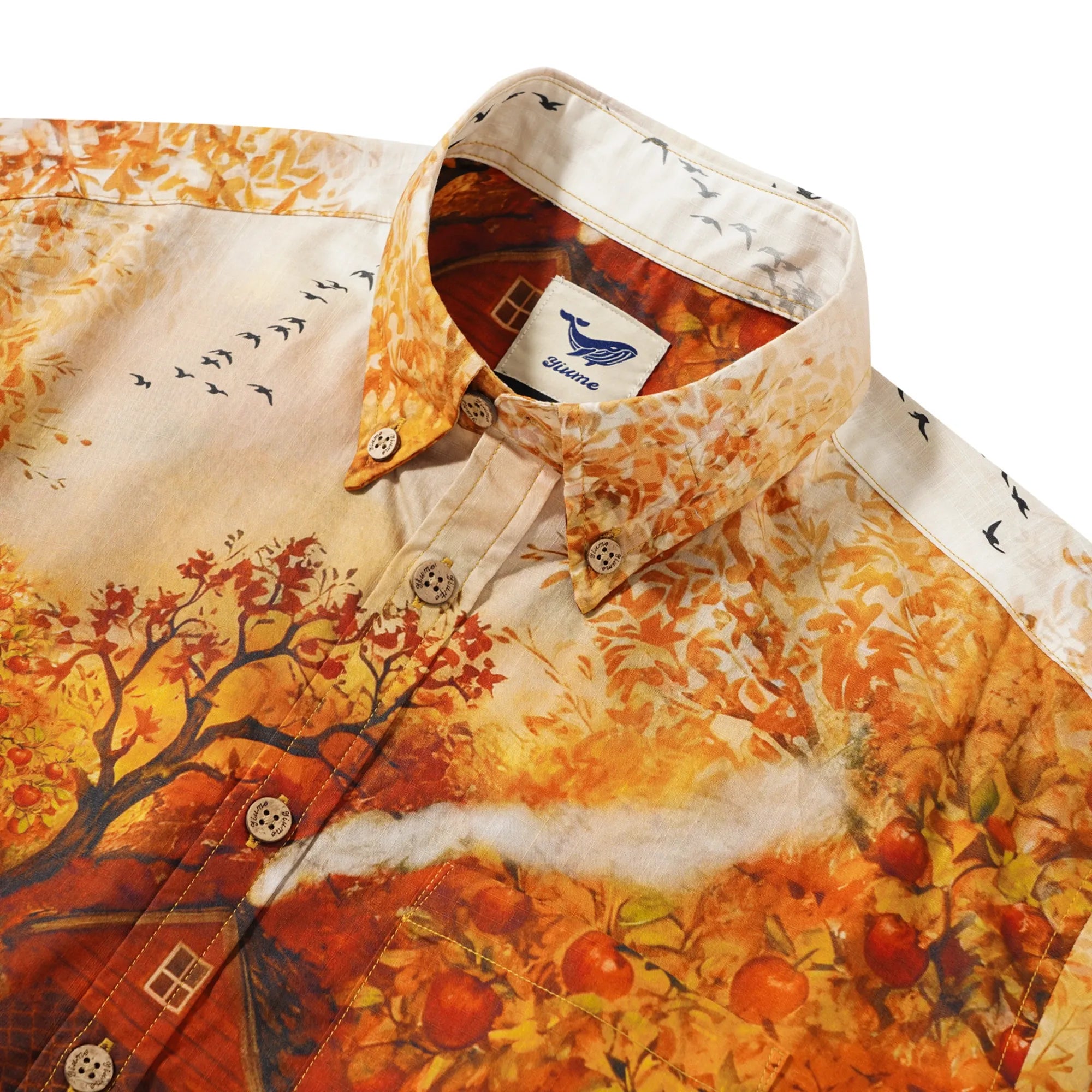 Men's Hawaiian Shirt Short Sleeve Button-down 100% Cotton Yellow Aloha Autumn Countryside Charms Fall Apple Cat Dog Countryside Yard Harvest