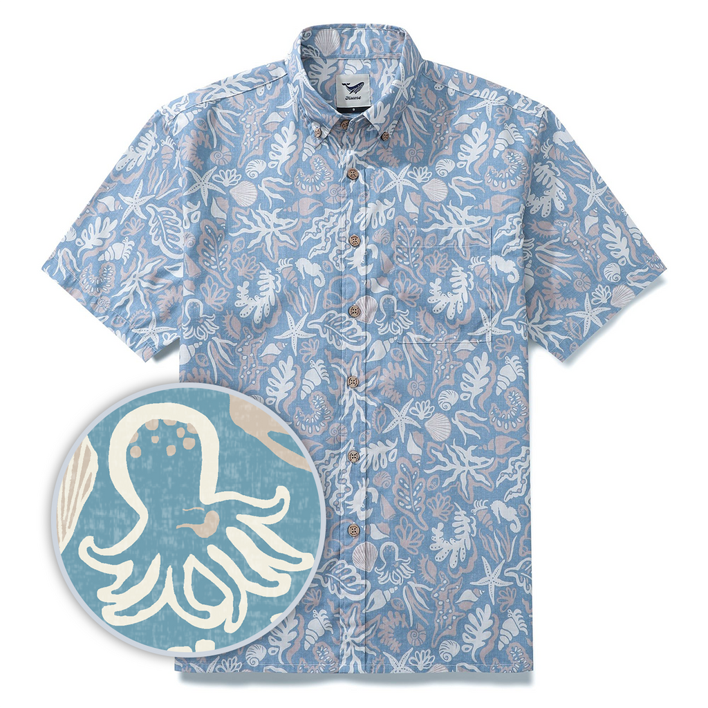 Men's Marine Life Shirt  Button-down 100% Cotton Blue Shirt Hawaiian Shirt Aloha Ocean-themed Silhouettes