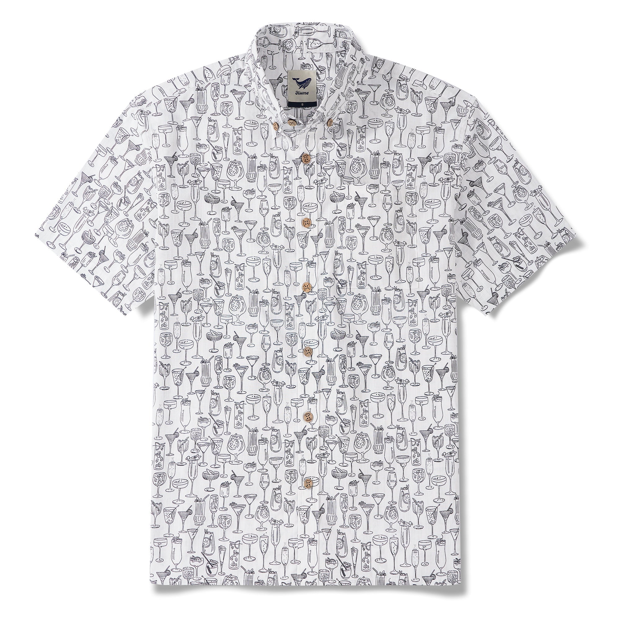 Men's Hawaiian Shirt Short Sleeve Button-down 100% Cotton White Aloha Gentle Buzz