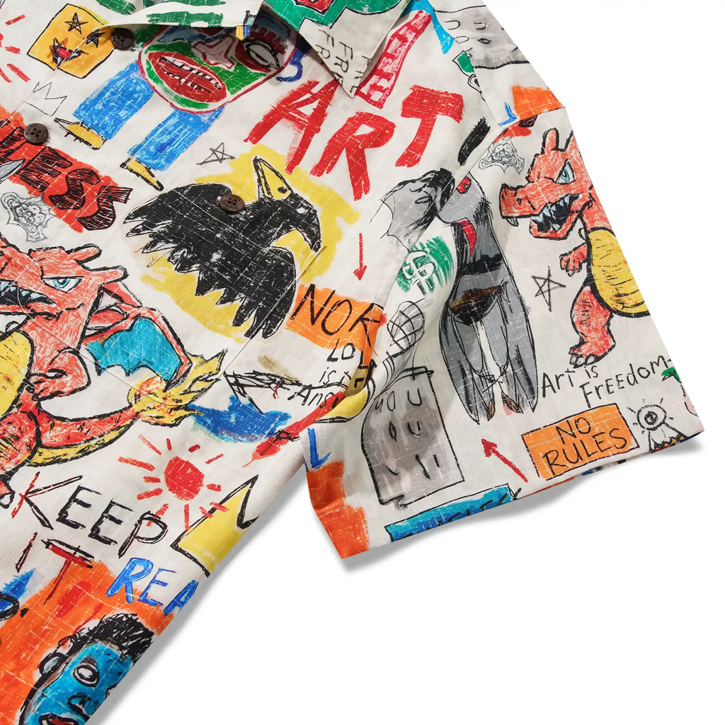 Men's Hawaiian Shirt Short Sleeve Camp Collar 100% Cotton Orange Aloha Graffiti World