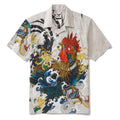 Men's Hawaiian Shirt 100% Cotton Short Sleeve Camp Collar Shirt Rooster and Japanese ukiyo-e Shirt