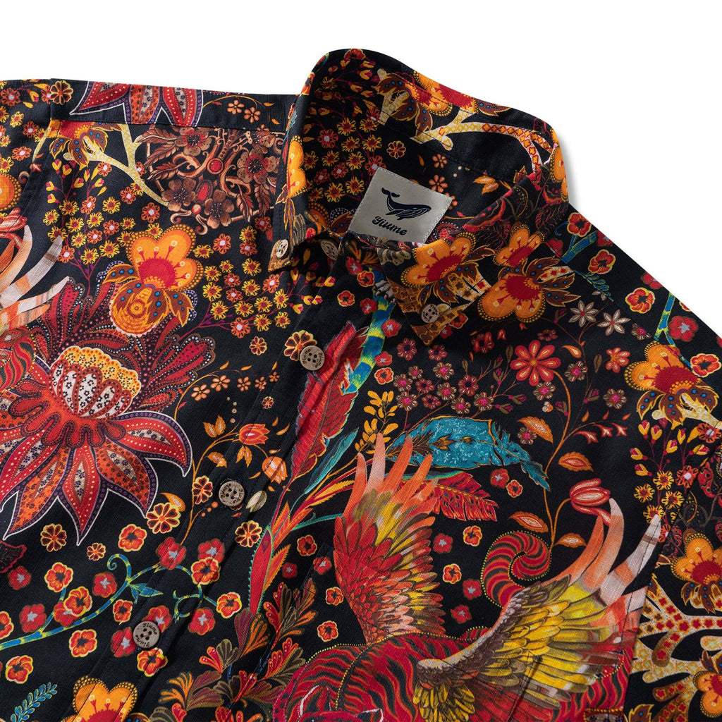 Men's Hawaiian Shirt Long Sleeve Button-down Shirt 100% Cotton Red  Aloha Blazing Tiger