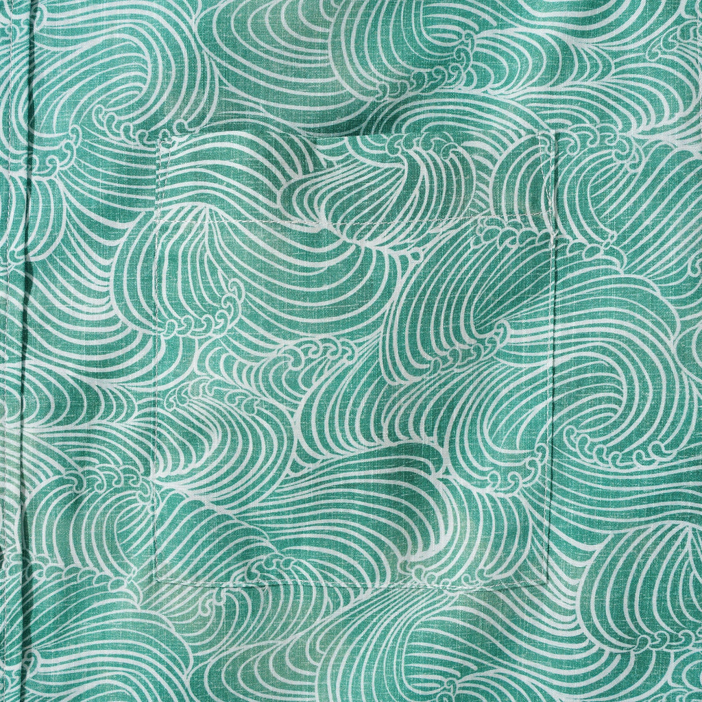 Men's Hawaiian Shirt Short Sleeve Button-down 100% Cotton Green Aloha Ripple Chronicles