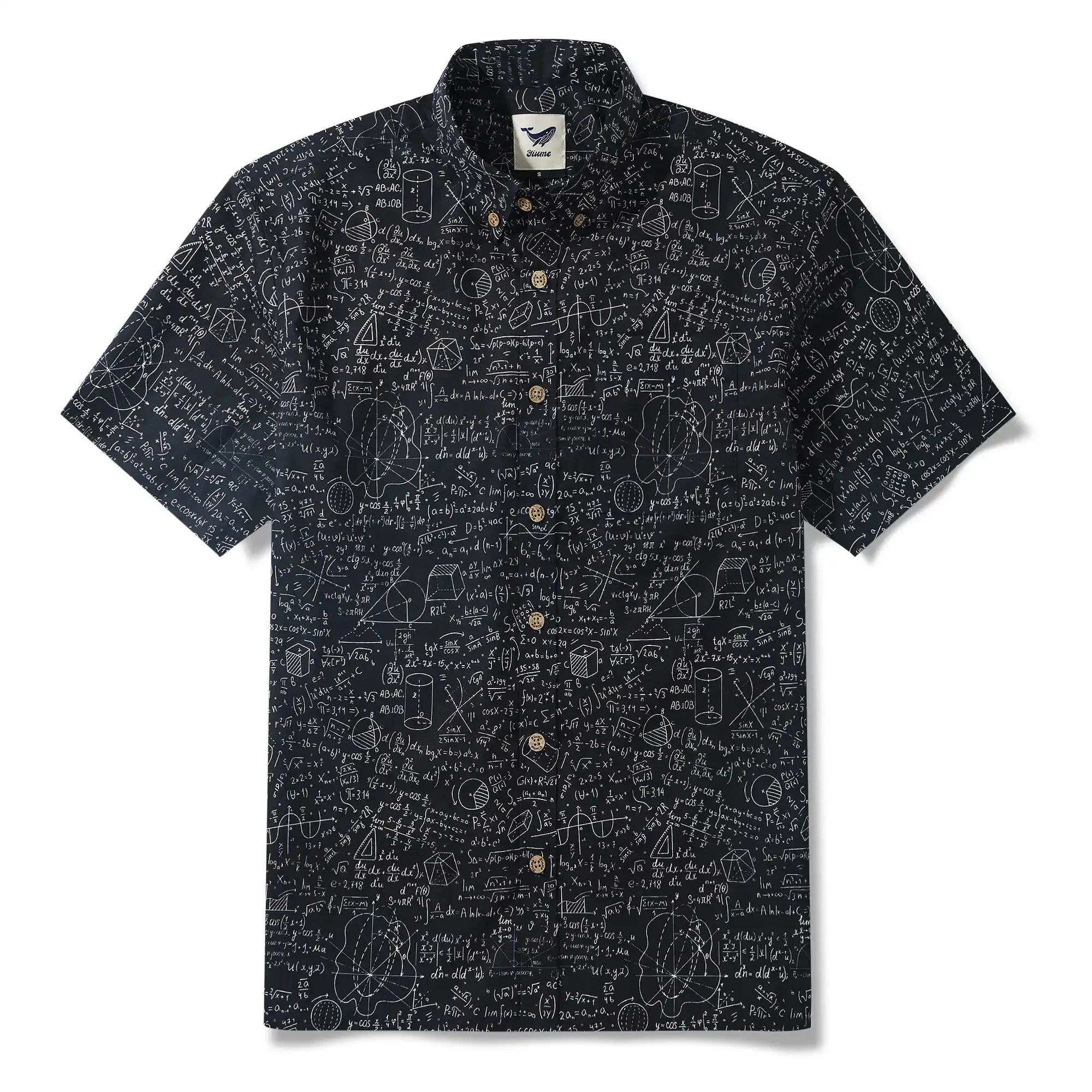 Geek Chic Men's Hawaiian Shirt Short Sleeve Button-down 100% Cotton Black Aloha The Problem Solver Math Formula Physics Equation Science Chalkboard