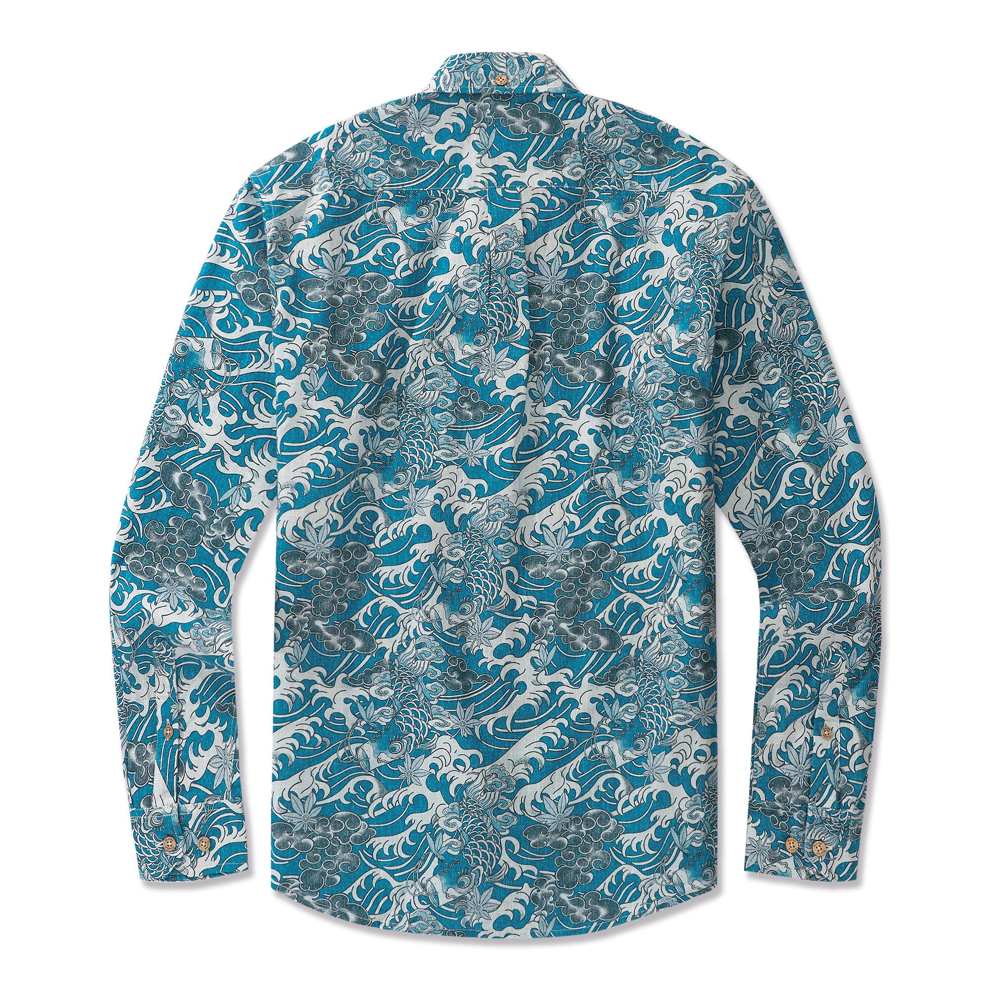 Koi Dance in the Clouds 100% Cotton Men's Aloha Hawaiian Long Sleeve Button-down Shirt