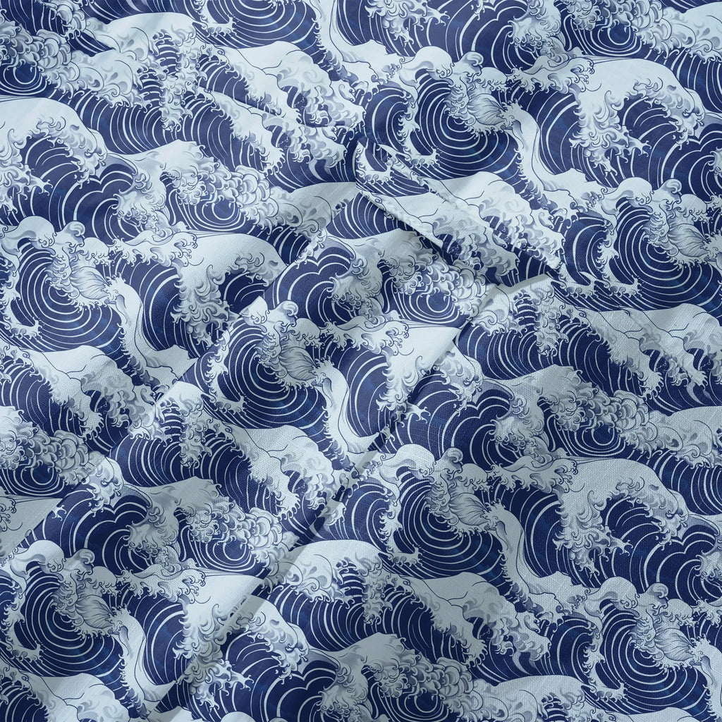 LeosWare® Men's Hawaiian Shirt Short Sleeve Button-up 100% Cotton Blue Aloha Blue Wave World