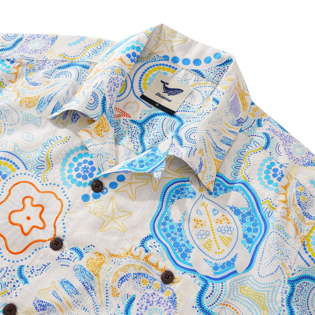 Men's Hawaiian Shirt Short Sleeve Camp Collar 100% Cotton Blue Aloha Sunny Summer Seas