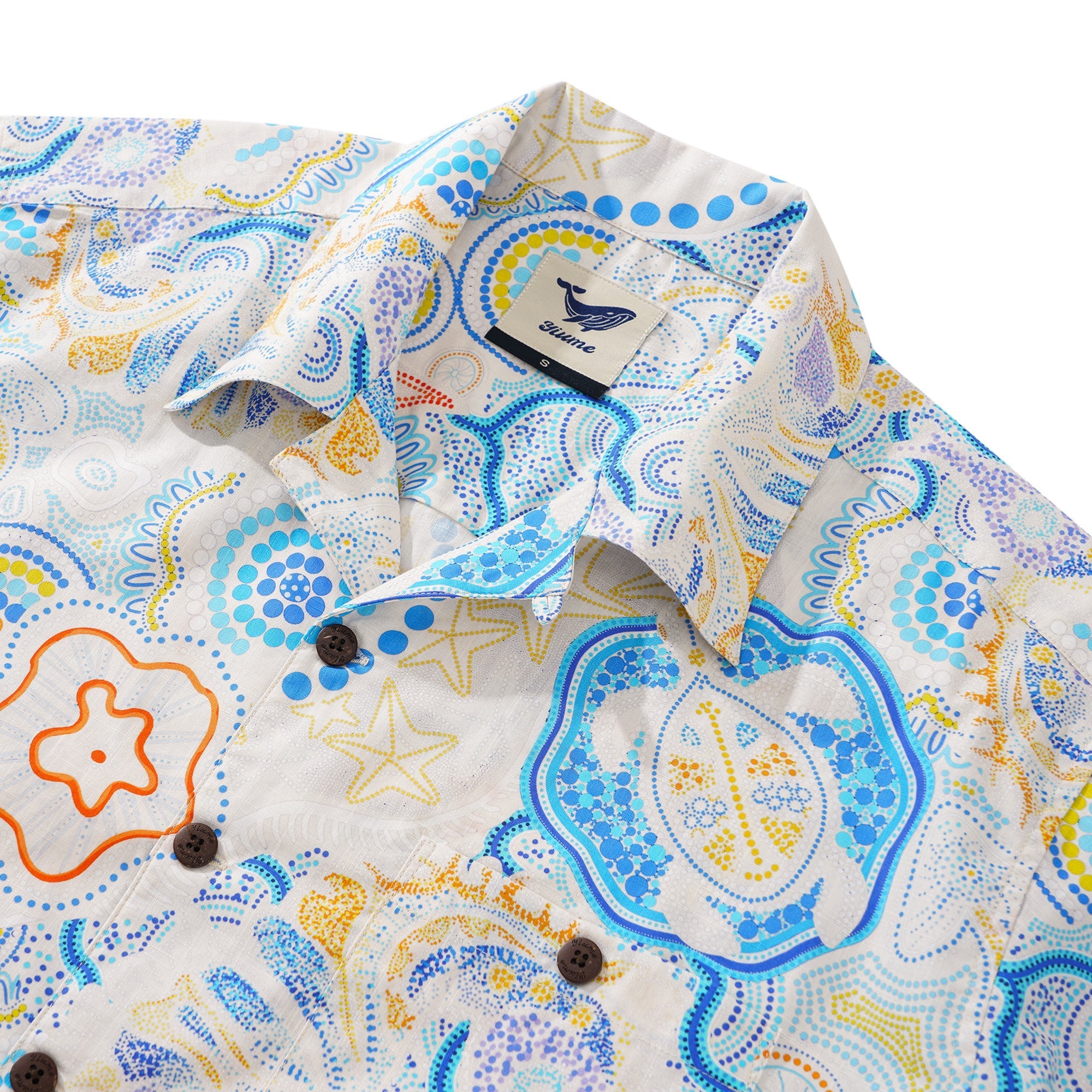 Men's Hawaiian Shirt Short Sleeve Camp Collar 100% Cotton Blue Aloha Sunny Summer Seas