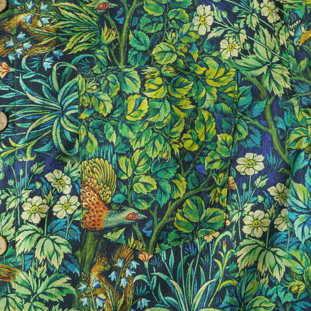 LeosWare® Men's Hawaiian Shirt Short Sleeve Button-up 100% Cotton Green Aloha Jungle Wonderland Art